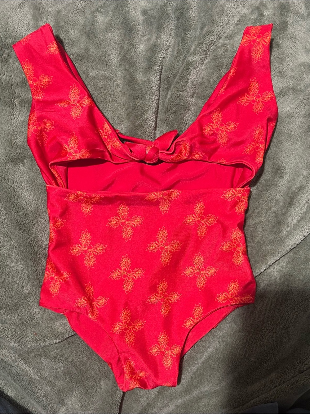 Girls' Red Floral Knot-Front One-Piece Swimsuit